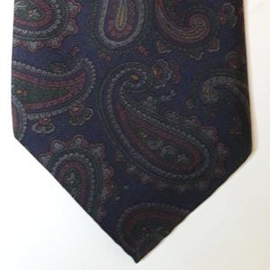 ISACO - ITALY 100% SILK NECKTIE - NAVY BLUE WITH RED & GREEN PAISLEY